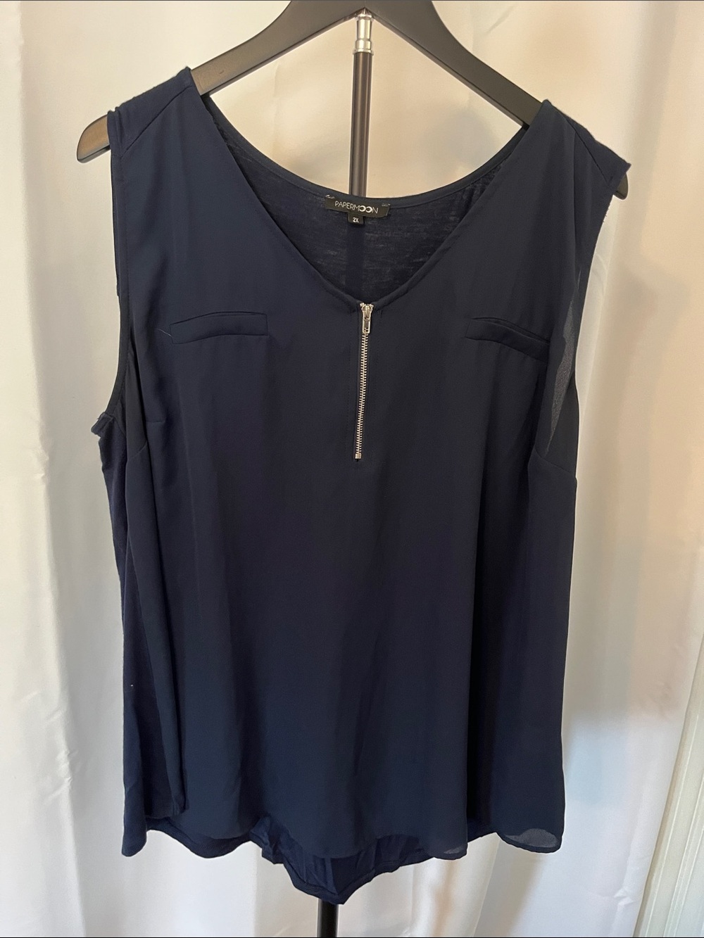 Papermoon Navy Sleeveless Zip-Front Chiffon Tank